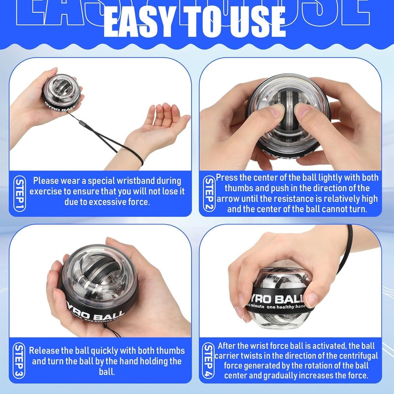 Glimin 4 Pcs Wrist Trainer Ball Auto Start Hand Gyro Ball Wrist Strengthener Self Starting Forearm Exerciser with Bag and Strap for Strengthening Arms Fingers Wrist Training - Image 4